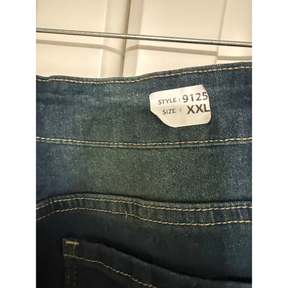 Womens XXL Wide Leg High Rise Raw Hem Dark Wash Whiskered Denim Jeans 9125 - Picture 5 of 8